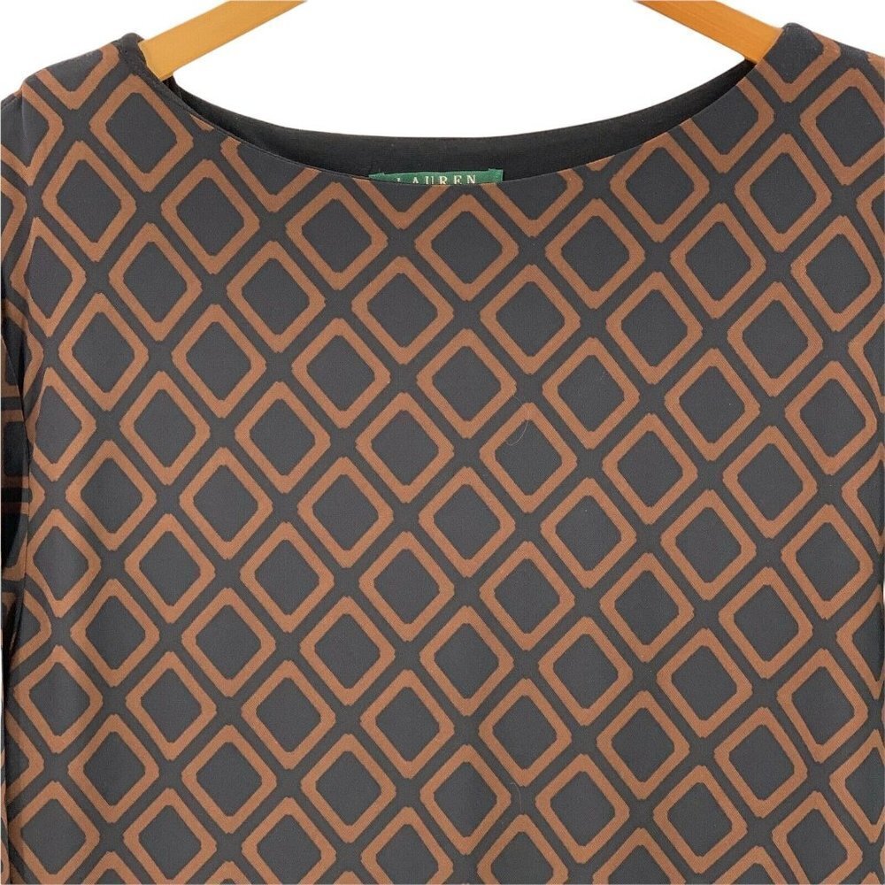 Lauren Ralph Lauren Black and Brown Geometric Print Jersey Dress Size Large - Picture 3 of 5
